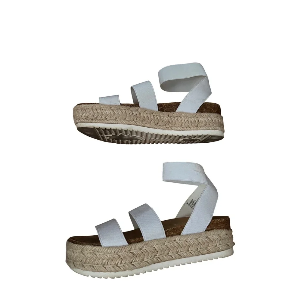Esprit White Elastic Triple Strap‎ Platform Espadrille Sandals Womens 7M